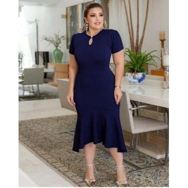 Imagem de Vestido Midi Plus Size Botão Na Gola Moda Evangélica Feminina - Miss F