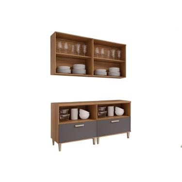 Imagem de Cozinha Modulada Completa Bella 4 Peças s/ Portas (2Aéreo+2Balcões) 160cm Freijo/Titanium - MGM