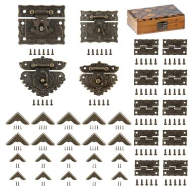 Imagem de TNJPSEK Kit de ferragens de caixa de joias vintage, ferragens decorativas de latão antigo, trava e dobradiça para caixas de madeira, caixas de ferramentas, armários pequenos projetos de marcenaria
