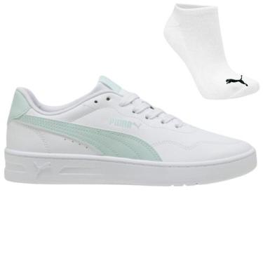 Imagem de Kit Tênis Puma Court Lally e Meia, 36, Branco, Verde claro, Feminino