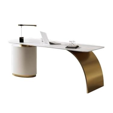 Imagem de ZzleoyuUUs-12 Mesa com suporte para sentar, mesa de ardósia de luxo leve com pernas de metal curvadas e armário de armazenamento, mesa de escritório em casa, escritório, escritório, escrita, PC