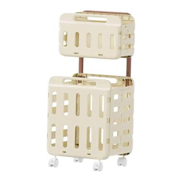 Imagem de KiBcsLic Cesto de roupa suja com rodas Cesto de roupa suja com rodinhas Carrinho de classificação comercial para economizar espaço, Cor Creme, Dupla Camada