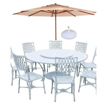 Imagem de Conjunto Mesa Giratoria 8 Cadeiras Aluminio Piscina Jardim Bege - Mobí