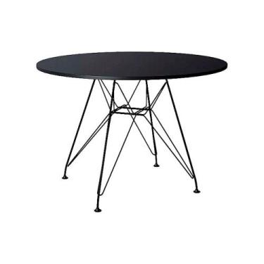 Imagem de Mesa Ferro Preto Tampo Redondo Madeira Preto 110Cm - UP HOME