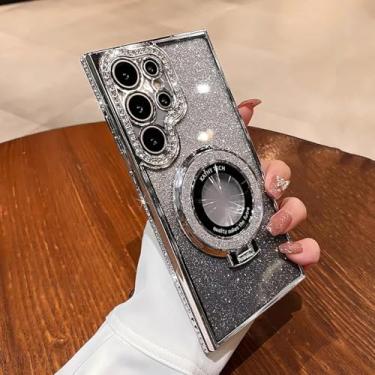 Imagem de HJZSZX para Samsung S23Ultra Luxury Glitter Bracket Case Capa de Revestimento (para Samsung S23Ultra/Prata)