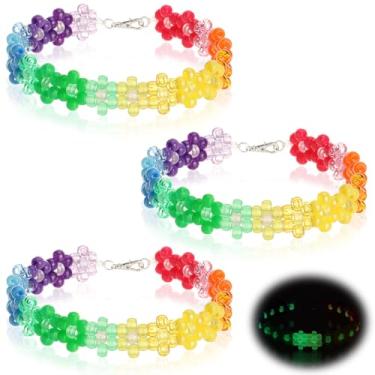 Imagem de 3/6 peças gargantilha colorida com contas de flores Rave Kandi colar que brilha no escuro Y2K gargantilha de plástico margarida arco-íris com fecho lagosta EDM lembrancinha de festa para mulheres
