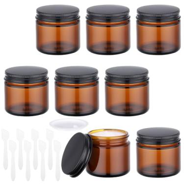 Imagem de Segbeauty Frascos de vidro âmbar recarregáveis de 59 ml com tampas, pacote com 8 frascos de vidro redondos vazios grossos com forro interno, recipientes de viagem de 60 ml para artigos de higiene