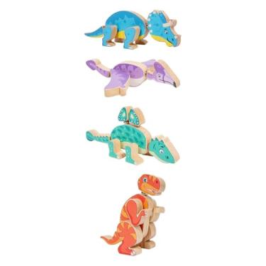 Imagem de simhoa 4 peças snap building dinossauros playset, construtor de dinossauro de haste de madeira para crianças
