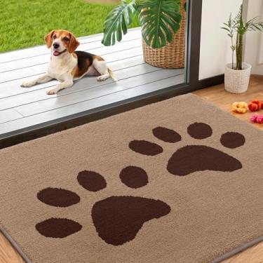 Imagem de Smiry Tapete de porta de cachorro para patas lamacentas 102 x 81 cm, capachos antiderrapantes laváveis para ambientes internos, tapete de entrada absorvente para piso interno, bege