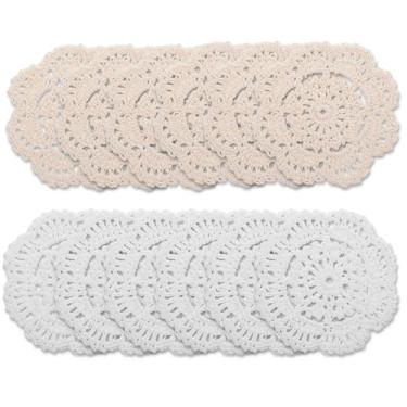 Imagem de 12 peças de papel higiênico de 10 cm pequenos de renda de crochê em forma de flor, jogo americano redondo, porta-copos de crochê de pano fofo para copos