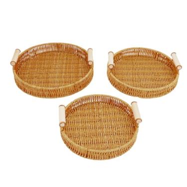 Imagem de Bandeja de porção de porção de porção de mão redonda de servir cesta de cesto decorativo Multilheiro multiuso duplo para lanches de pão de frutas Restaurante de escritório