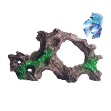 Imagem de RUIAN Decoração de raiz de árvore de aquário com plantas - Enfeite de aquário Betta, abrigo realista de resina marrom e verde para peixes pequenos (raiz de árvore)