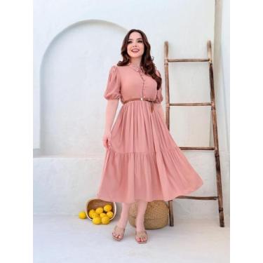 Imagem de Vestido Midi Social Soltinho para Trabalho Feminino Festa Básico Convi