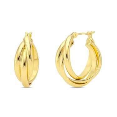 Imagem de BERRICLE Brincos de argola interligados infinitos pequenos para mulheres, 2,5 cm, tom dourado/prateado, Small, Latão, Sem pedra preciosa