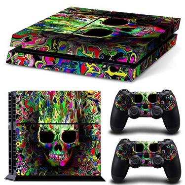 Imagem de UUShop Conjunto de capas adesivas adesivas para console PS4 e 2 controles Dualshock Skin Colorido Caveira