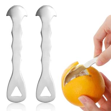 Imagem de 2 peças de ferramenta de descascador de laranja, descascador de cítricos de aço inoxidável, ferramenta de descascador de cítricos de abertura esquerda-direita, design de gancho para fácil