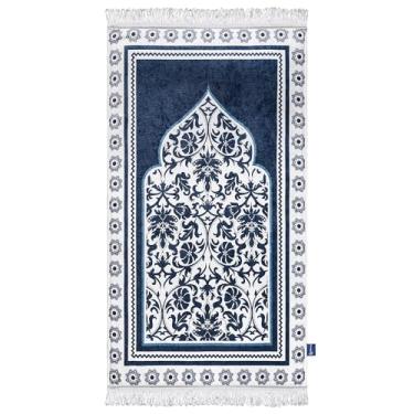 Imagem de East West Souk Tapete de oração original – Tapete de oração islâmico macio e confortável (azul florish)