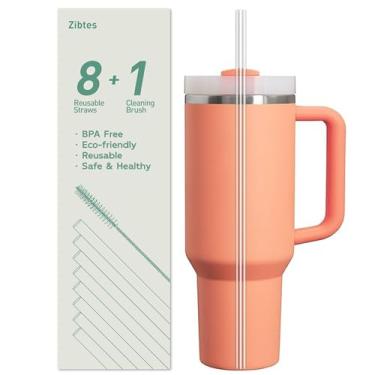 Imagem de Zibtes Pacote com 8 canudos de substituição para copos Stanley de 1,134 g e 850 g, canudo reutilizável de 30 cm com escova de limpeza, plástico, transparente