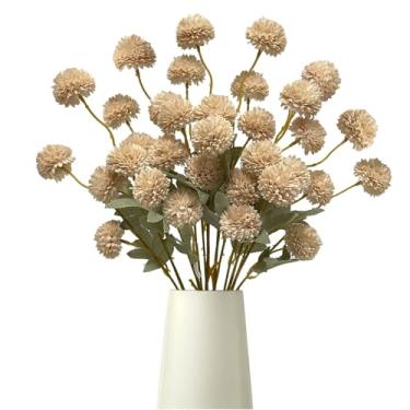 Imagem de Kuviklyn Pompon de seda sintética, flores artificiais com 6 hastes, flores falsas de haste longa para vaso, flores kiku falsas, mini crisântemo, arranjos florais para decoração de casa, chá de bebê