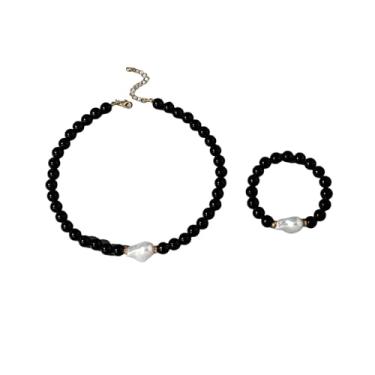 Imagem de HWJQ Colar de contas redondas coloridas conjunto de joias irregulares barrocas colar de pérolas gargantilha contas de acrílico pulseira elástica para mulheres, Middle, Acrílico, Sem Pedra Preciosa
