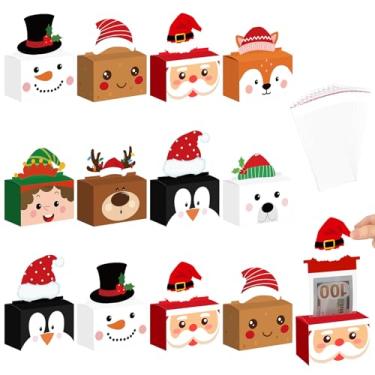 Imagem de Kritkin 12 Pcs Christmas Money Box Pull Santa Cash Dispenser with Tree Gift Big 300 Transparent Bag Cash Box Elk Money Cake Kit for Gift Pull Adults Party (Fashion)