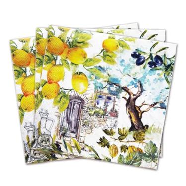 Imagem de Guardanapos de coquetel de papel colorido, 20 guardanapos chiques gastos para casamento, jantar, chá de chá, limões e azeitonas da Provence Farms