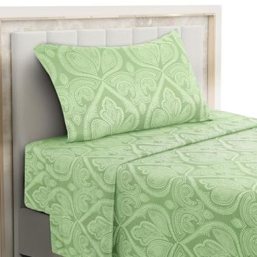 Imagem de Hannah Linen Jogo de lençol Paisley Twin GG, 3 peças de microfibra macia sem vincos - Lençóis de cama estampados luxuosos inclui lençol de cima, lençol com elástico com bolsos profundos e 2 fronhas