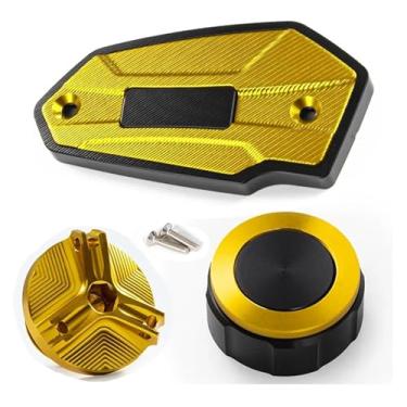 Imagem de Tampas de fluido de freio dianteiro e traseiro da motocicleta e acessórios de proteção da tampa de enchimento de óleo compatíveis com Z 900 Z900 2017-2022 2023 2024 (conjunto dourado)