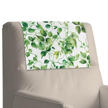Imagem de Merkmak Protetor de encosto de cabeça de folhas verdes para cadeira reclinável, lavável, capa de sofá com gancho e laço, 1 peça protetora antiderrapante para descanso de cabeça de cadeira de
