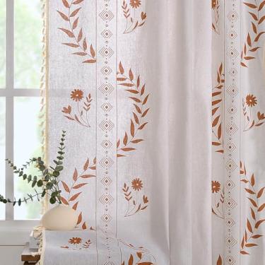 Imagem de Cortinas florais de linho vintage de 213 cm de comprimento para sala de estar, estampa boêmia, transparente, francesa, campestre francês, cortina de janela chique