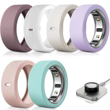 Imagem de Pacote com 6 protetores de anel ultrafino compatível com anel Oura Gen 4/4 Cerâmica/Oura Ring Gen 3, capa de anel de silicone Oura acessórios para malhar homens e mulheres, carregamento direto com