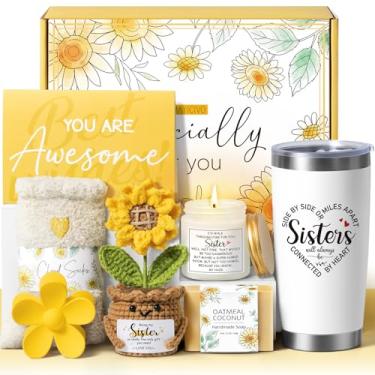 Imagem de Melhores presentes de irmãs, presentes de Natal para irmãs, conjunto de presente de aniversário de irmão, cunhada engraçada, alma, irmã, dia das mães, cesta de presente de girassol para mulheres