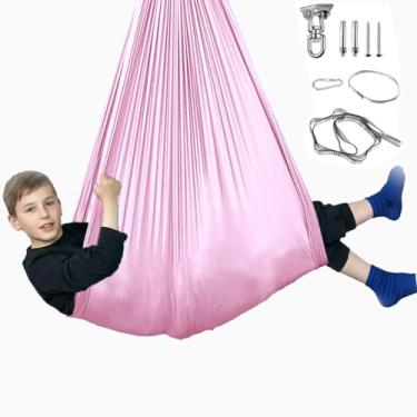 Imagem de Balanço sensorial para crianças e adultos, kit de suporte giratório de 360° para autismo, TDAH, SPD, balanço confortável comporta até 136 kg e tem um efeito calmante em crianças com necessidades