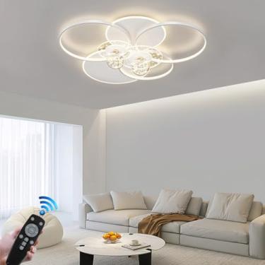 Imagem de Luminária de teto grande LED moderna 110W, lâmpada para sala de estar, design de anel preto, regulável com controle remoto, luz de teto, lustre de quarto, abajur de acrílico, cozinha, escrit