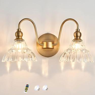 Imagem de Conjunto de dois apliques de parede, luminárias de parede sem fio operadas por bateria, luminária de parede de vidro moderna, com controles remotos e lâmpadas LED reguláveis, arandelas inter