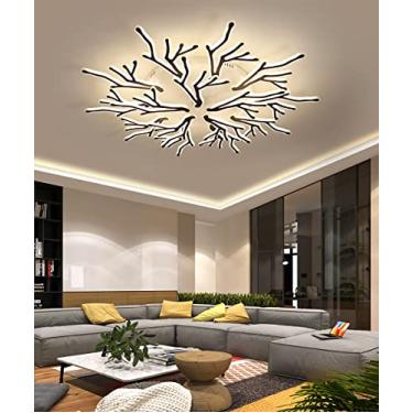 Imagem de Luminária de teto LED regulável com controle remoto, luminária de teto grande para sala de estar, quarto, luminária de teto de ferro forjado em acrílico, formato de galho, moderna, para sala