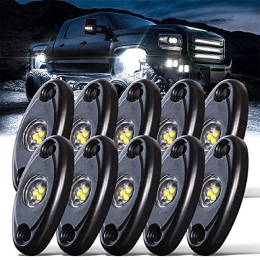 Imagem de LEDMIRCY Luzes LED Rock 10 peças brancas para caminhão off-road RZR Auto carro barco ATV SUV à prova d'água de alta potência neon Trail Rig Lights (pacote com 10, branco)