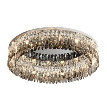 Imagem de Luminária de teto moderna escandinava em prata cromada com cristal para sala de estar e sala de jantar