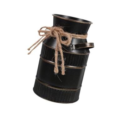 Imagem de IEUDNS Vaso de flores de metal, jarra, vaso de flores, balde, decorativo para arranjos de flores de casamento, Preto