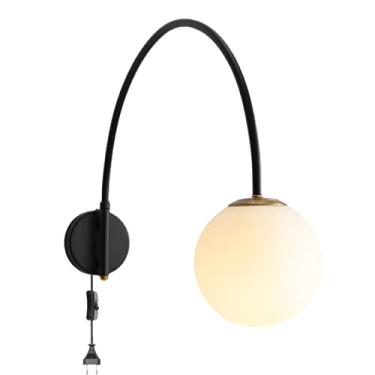 Imagem de em pescoço de ganso de metal preto com abajur de cama ajustável abajur de bola de vidro branco luzes internas para sala de estar