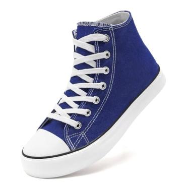 Imagem de Tênis feminino de lona casual com cadarço de cano alto, confortável, leve, clássico, moderno, tênis, Zapatillas Casual De Lona De Moda para Hombre Y Mujer, Azul, 37