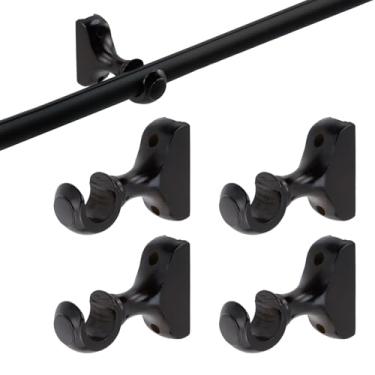 Imagem de Wealrit 4 peças de suportes de varão de cortina de madeira para guarda-roupas e chuveiros, cortinas suspensas, suporte de extremidade de retorno, ganchos montados na parede (marrom único)