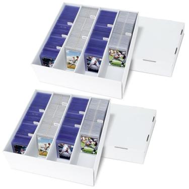 Imagem de Old Canal Caixa de armazenamento de cartões colecionáveis, pacote com 2 caixas de armazenamento de cartões esportivos com 10 divisórias, estojo de armazenamento superior para TCG/MTG, cartões de jogo