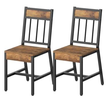 Imagem de YATINEY Conjunto de 2 cadeiras de jantar, cadeiras de cozinha industrial com moldura de metal, encosto inclinado, conjunto de cadeiras de jantar de madeira, para cozinha, sala de estar, marrom rústico