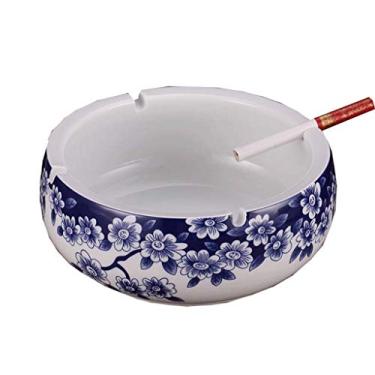 Imagem de Cinzeiros para Cigarros Azul e Branco Cerâmica Europeia Retro Sala de Estar Cinzeiro Boutique Grande Prático Cinzeiro de Cerâmica Elegante Personalidade Criativa Escritório Cinzeiro Redondo Decoração