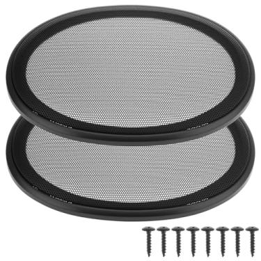 Imagem de QWORK Capas de grade de alto-falante de 15 cm x 23 cm com moldura de plástico ABS e malha de metal, protegem os subwoofers de danos para alto-falantes DIY e de carro, inclui parafusos
