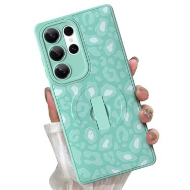 Imagem de KANGHAR Capa para Galaxy S25 Ultra, estampa de leopardo verde, compatível com Magsafe, linda pulseira de guepardo, suporte para celular, capa magnética para mulheres e homens, compatível com Samsung