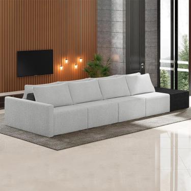 Imagem de Sofá Ilha Modulado Milos 392cm Puff Lateral Cinza Preto Manchado Bouclê/PU G33 - Gran Belo