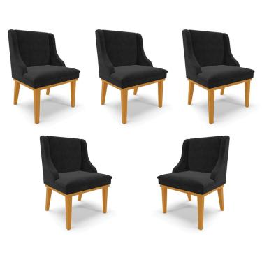 Imagem de Kit 5 Cadeiras Decorativas Sala de Jantar Base Fixa de Madeira Firenze Suede Preto/Castanho G19 - Gran Belo