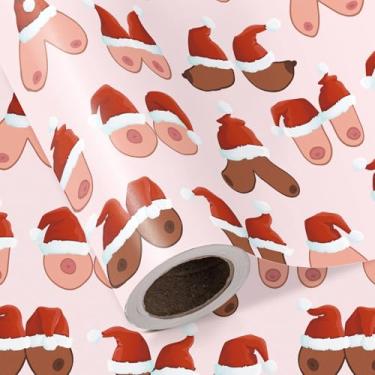 Imagem de WRAPAHOLIC Rolo de papel de embrulho de Natal para adultos - Mini rolo - 43 cm x 40 cm - Chapéu de Papai Noel adulto rude para mulheres Papel de embrulho engraçado de Natal para férias de inverno